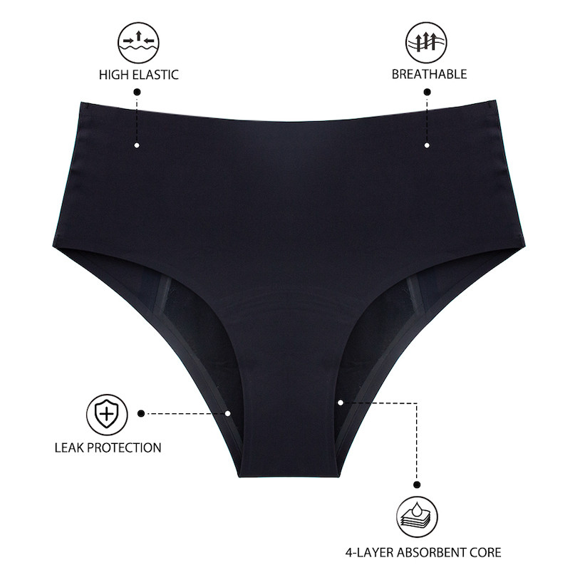 High Waist Seamless Period Menstruation XS-2XL underwear BLACK